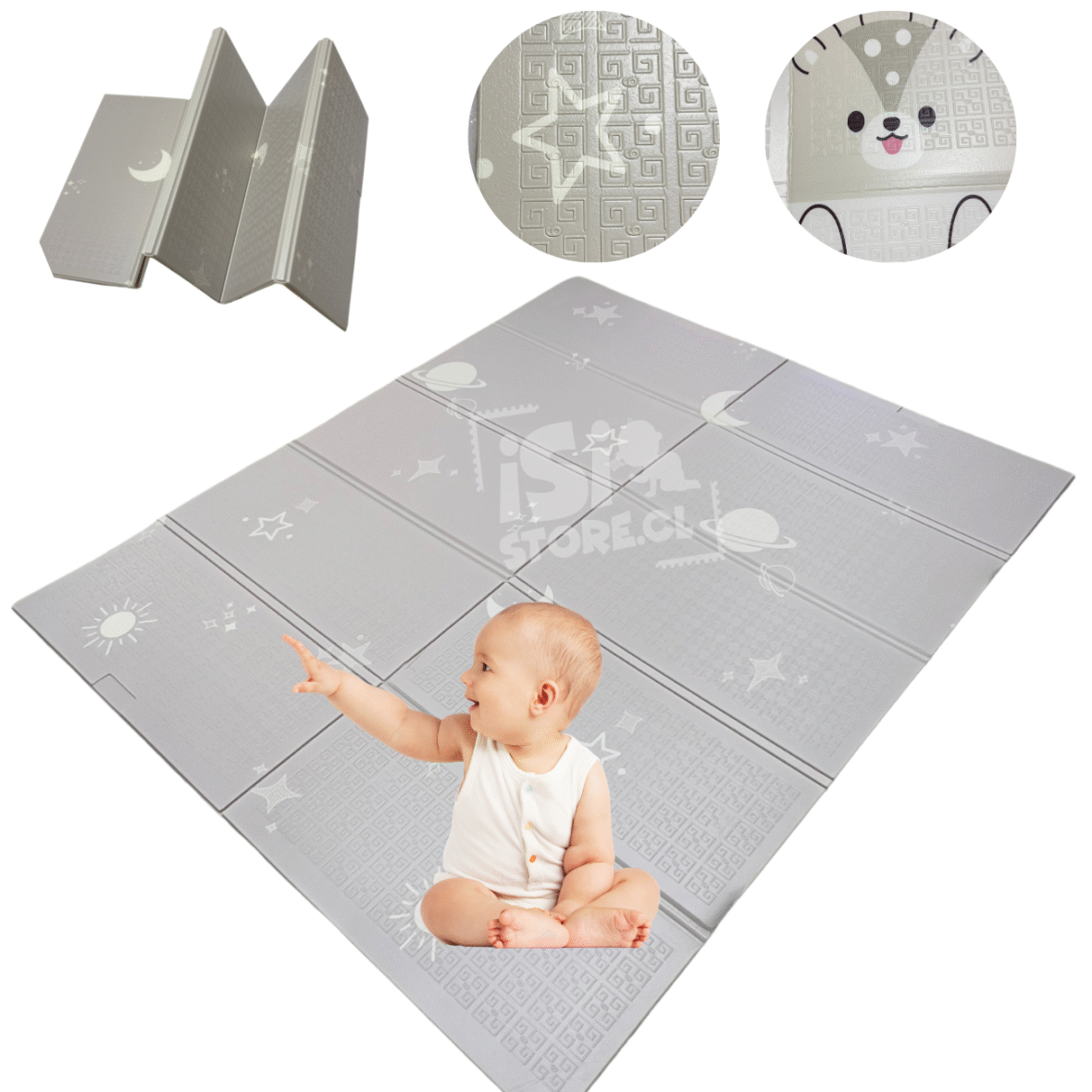 Alfombra de espuma plegable reversible 1.50X1.80mts. 8mm Estrellas- Renos